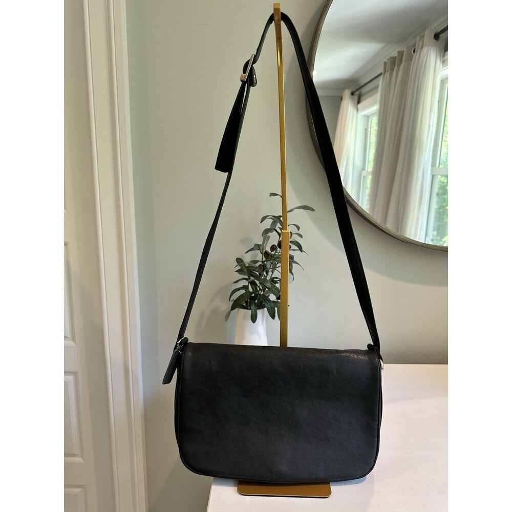 Vintage Daniella Bag Black Leather Multicompartment Flap Shoulder Bag Crossbody